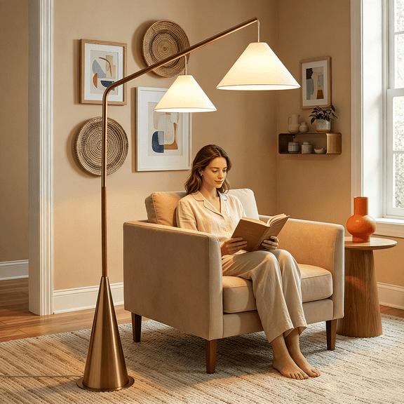 HAOMINS Floor Lamp, Modern Antique Standing Lamp with On/Off Switch and White Fabric Shade Standing Lamp Cone Base for Living Room, Bedroom, Office