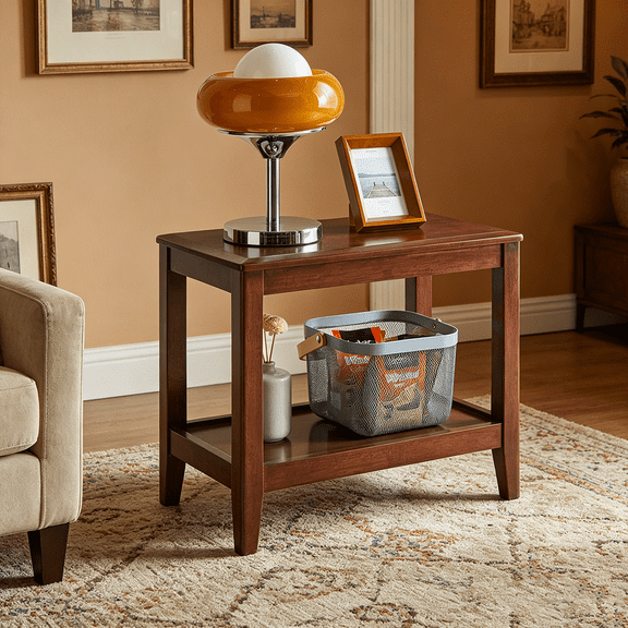 HAOMINS Side Table, Rustic Solid Wood End Table with Open Storage Shelf, Morden small Night Stand for Living Room, Sofa, Bedroom or Indoor Plants