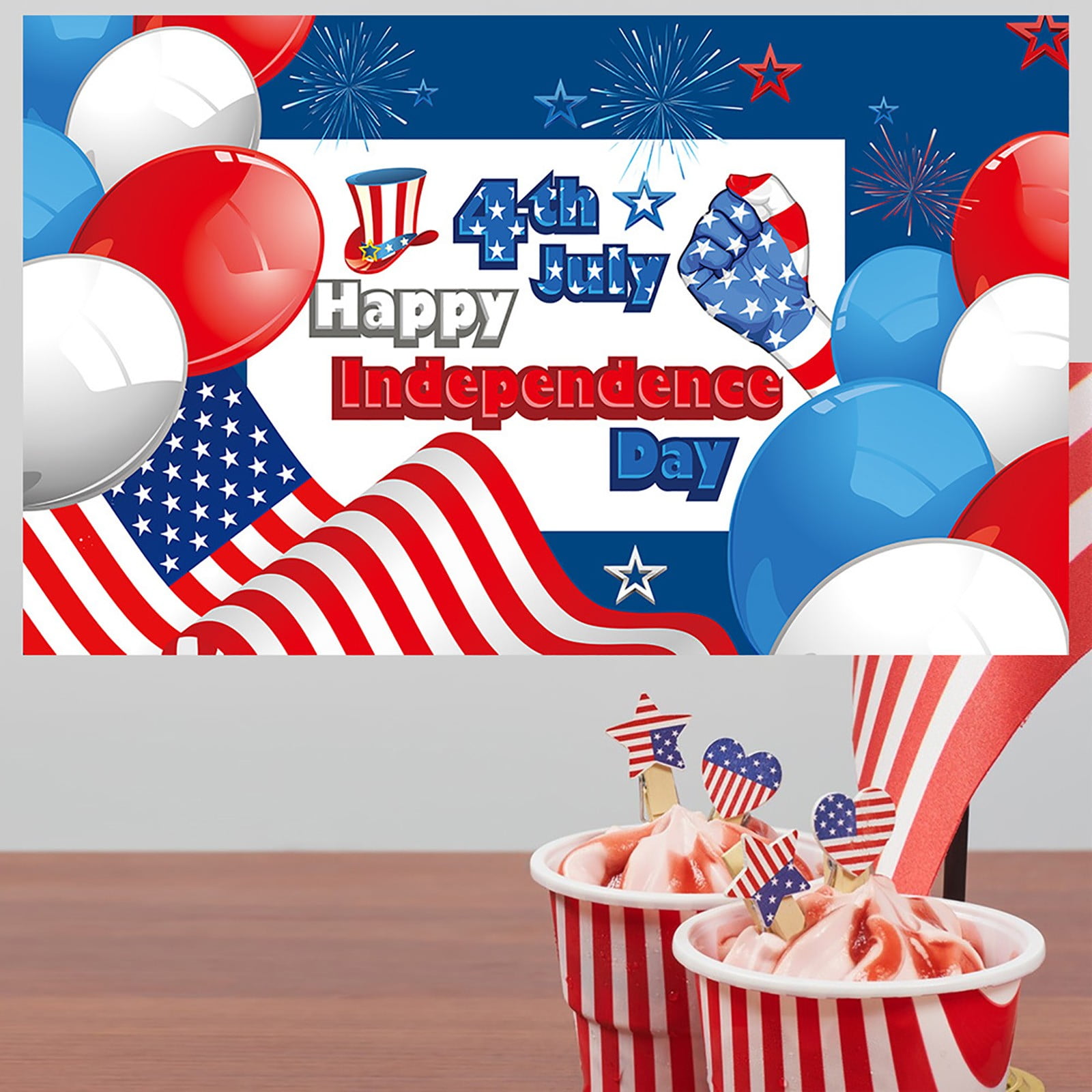 HAOMONZEN 2024 New American independence Day Background Cloth