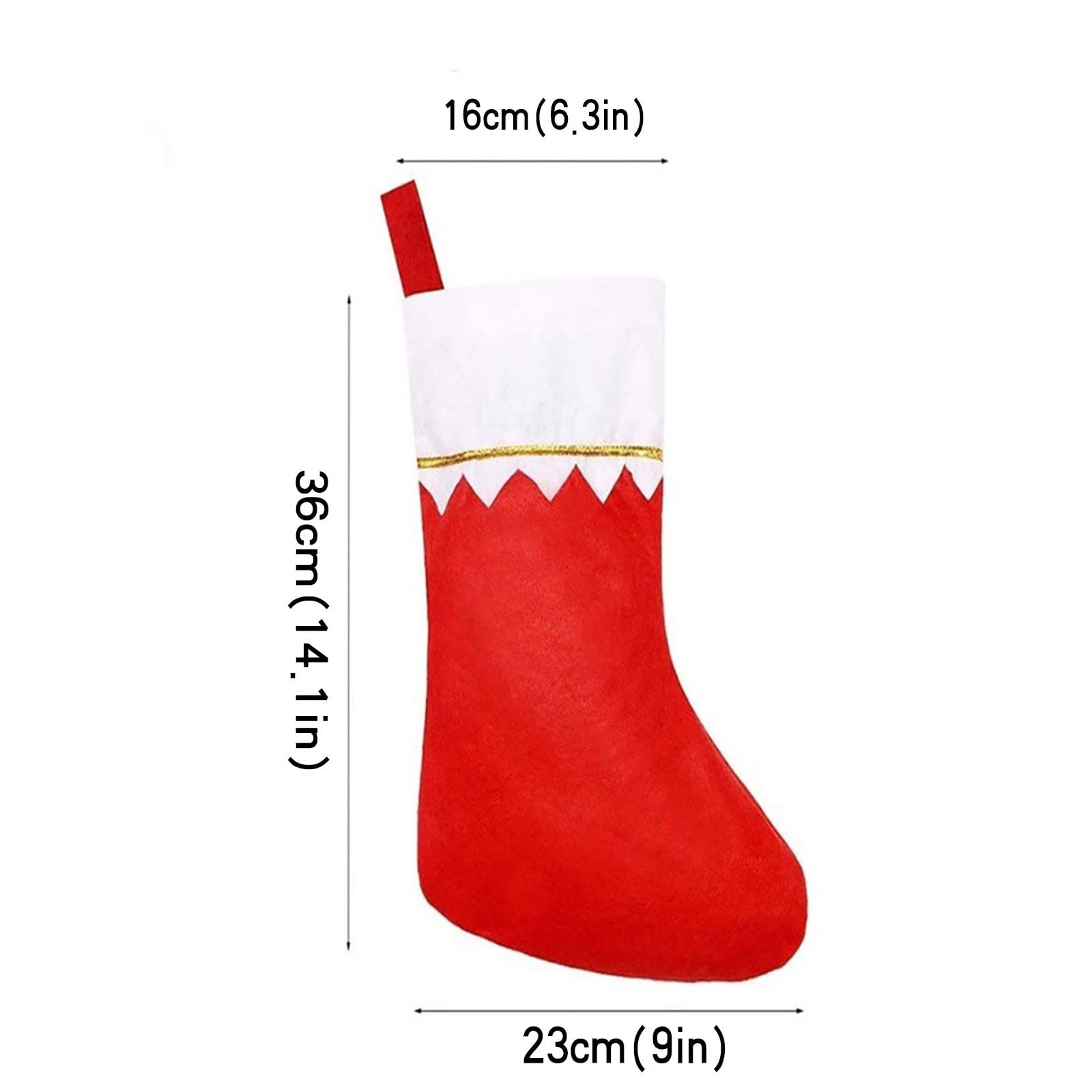 15-Inch Red and White Felt Christmas Stockings with Gold Trim, Set of 12