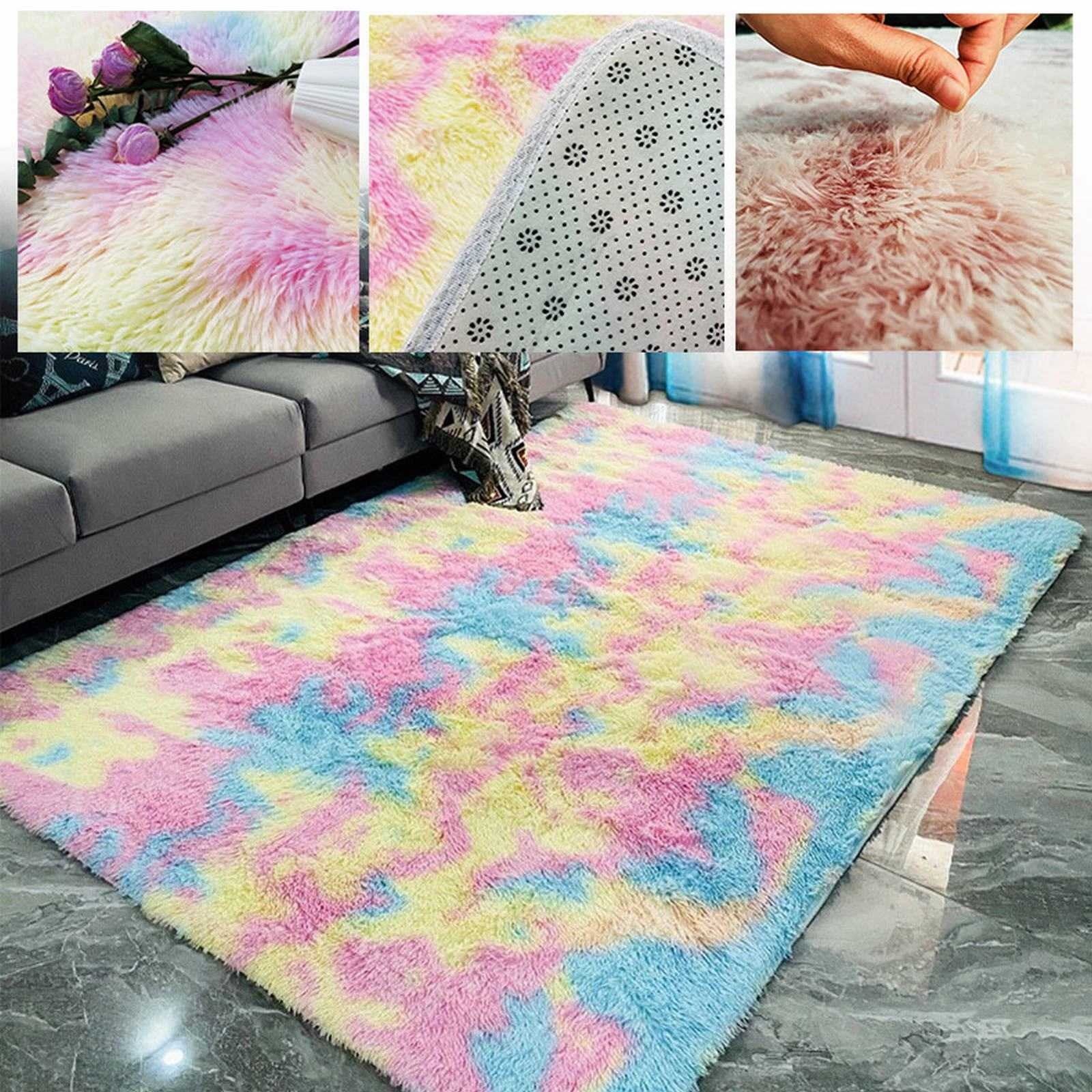 HAOMONZEN Warehouse Sale Ultra Soft Area Rug Rainbow Colored Long Hair