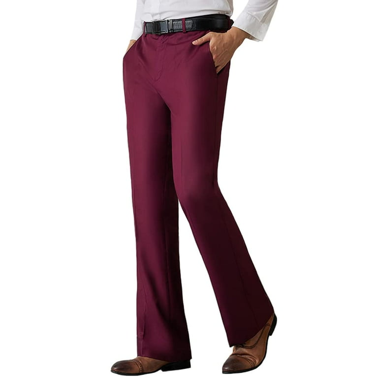 HAORUN Men Bell Bottom Flared Pants Slim Fit Vintage 60s 70s Formal Dress  Bootcut Trousers