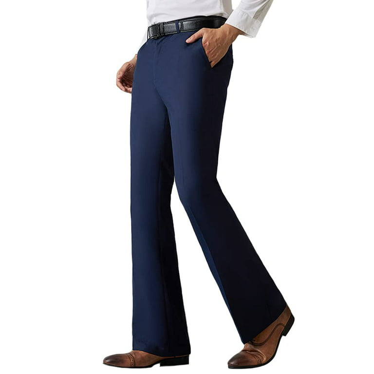 Men Flare Pants Formal Dress Trouser 70s Vintage Bell Bottom High Waist Slim