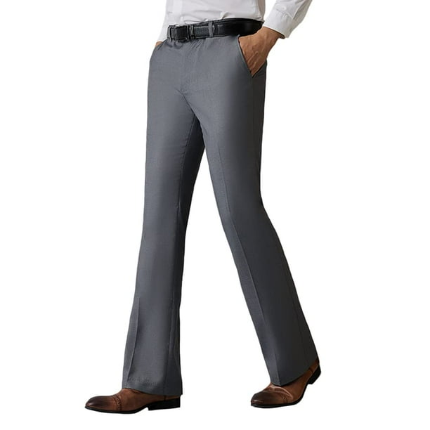 Haorun Men Bell Bottom Flared Pants Slim Fit Vintage 60s 70s Formal Dress Bootcut Trousers Men s Size 31 Gray