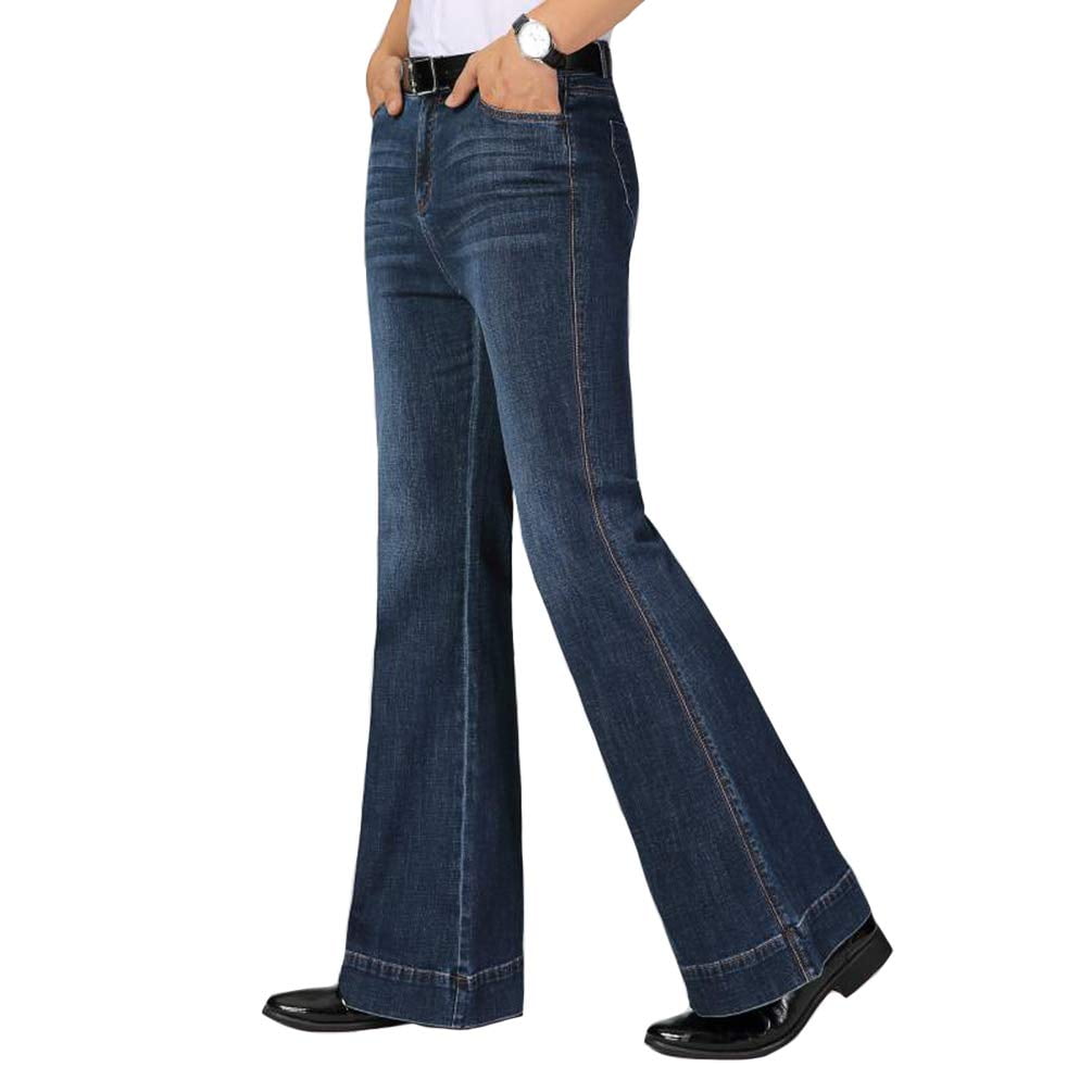 HAORUN Men Bell Bottom Jeans Slim Fit Flared Denim Pants 60s 70s Vintage  Wide Leg Trousers