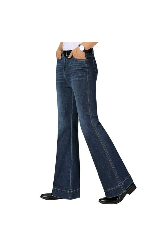Men Bell Bottom Jeans Slim Fit Flared Denim Pants 60s 70s Vintage Wide Leg Trousers