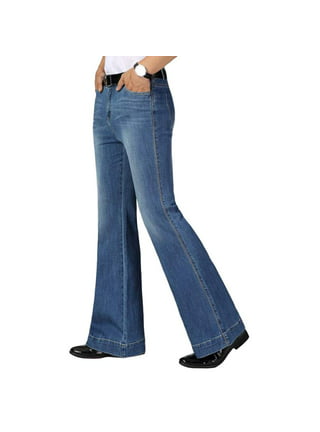 Men 70s Disco Pants 80s Bell Bottom Jeans Pants Vintage Patchwork Print Denim  Pants Sequin Jeans Blue at  Men's Clothing store