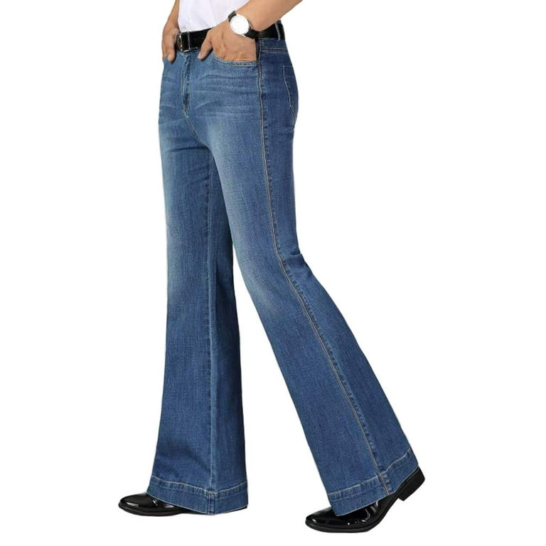 Men Bell Bottom Jeans Flared Denim Pants Retro 60s 70s Trousers