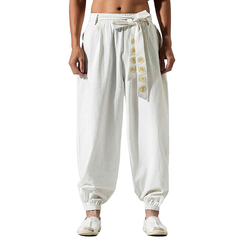 Men Chinese Kung Fu Pants Dragon Tai Chi Harem Trousers Wushu Martial Arts  Loose | eBay