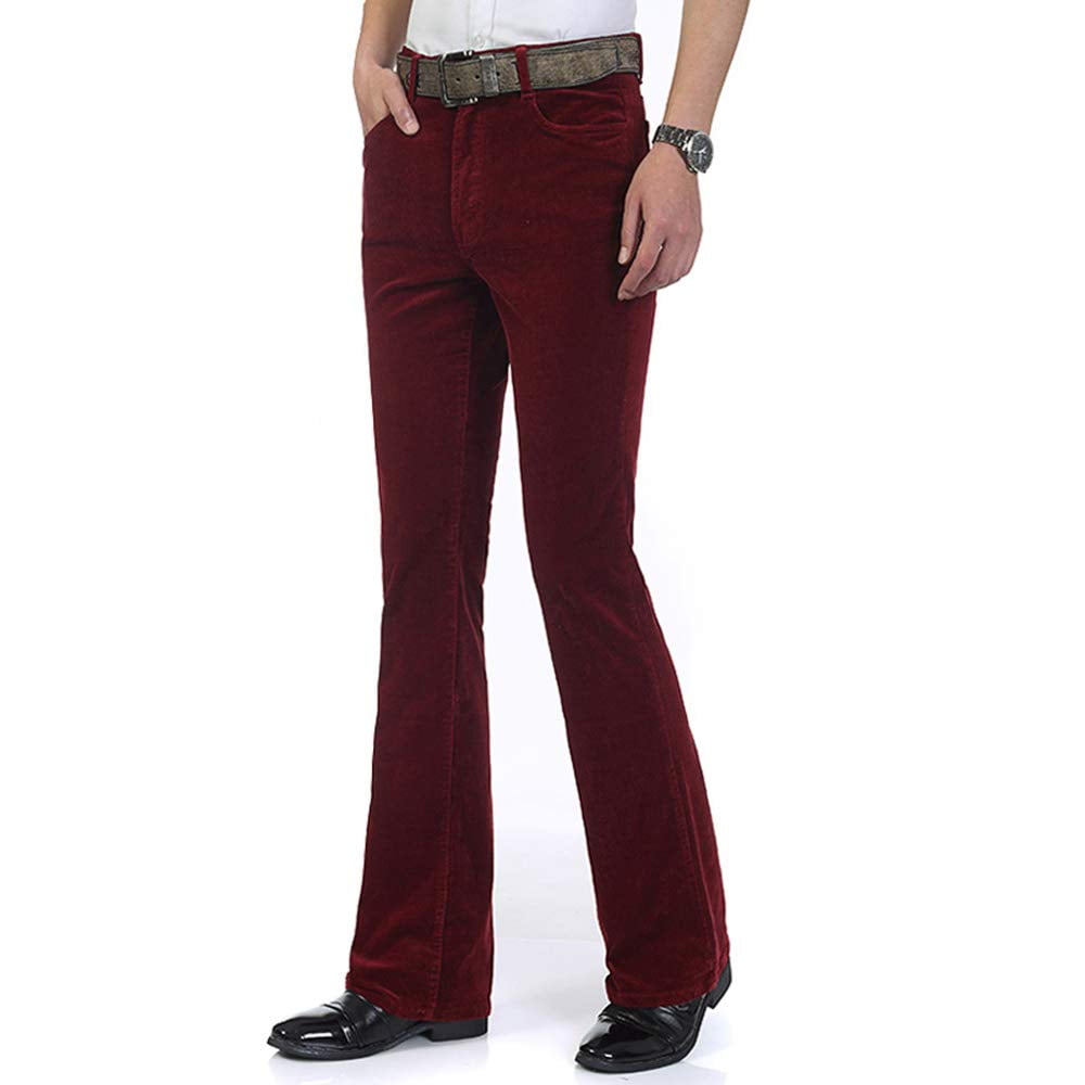Mens 60s 70s Corduroy Bell Bottoms Flared Pants Bootcut Trousers Slim  Stretch