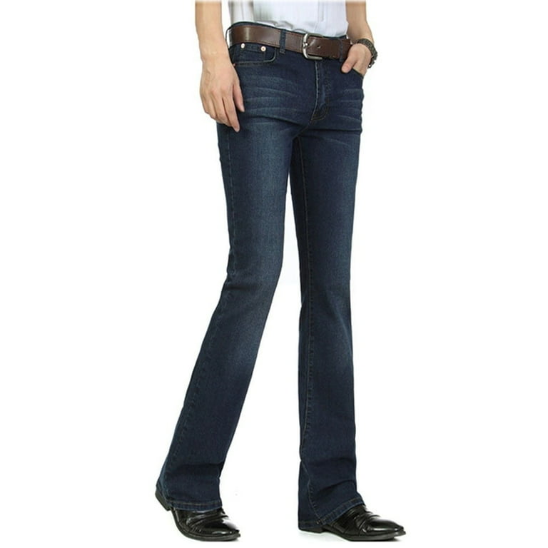 HAORUN Men Denim Flare Bootcut Pants 70s Western Cowboy Vintage