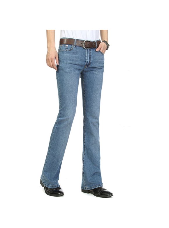 Men's 70s Western Bootcut Bell Bottom Jeans - Retro Denim Pants With Flare Leg, Blue