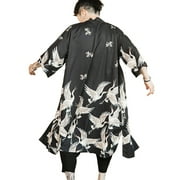 HAORUN Men Japanese Cardigan Kimono Coat Loose Yukata Long Bathrobe Tops Outwear