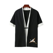 HAORUN Men Japanese Embroidery Short Sleeved Kimono Cardigan Casual Loose Cardigan Yukata