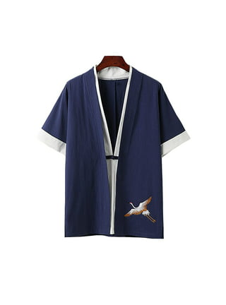 HAORUN Men Japanese Crane Printed Yukata Kimono Haori Coat Shirt 3