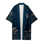 HAORUN Men Japanese Long Kimono Coat Outwear Cardigan Yukata Bathrobe Top Retro