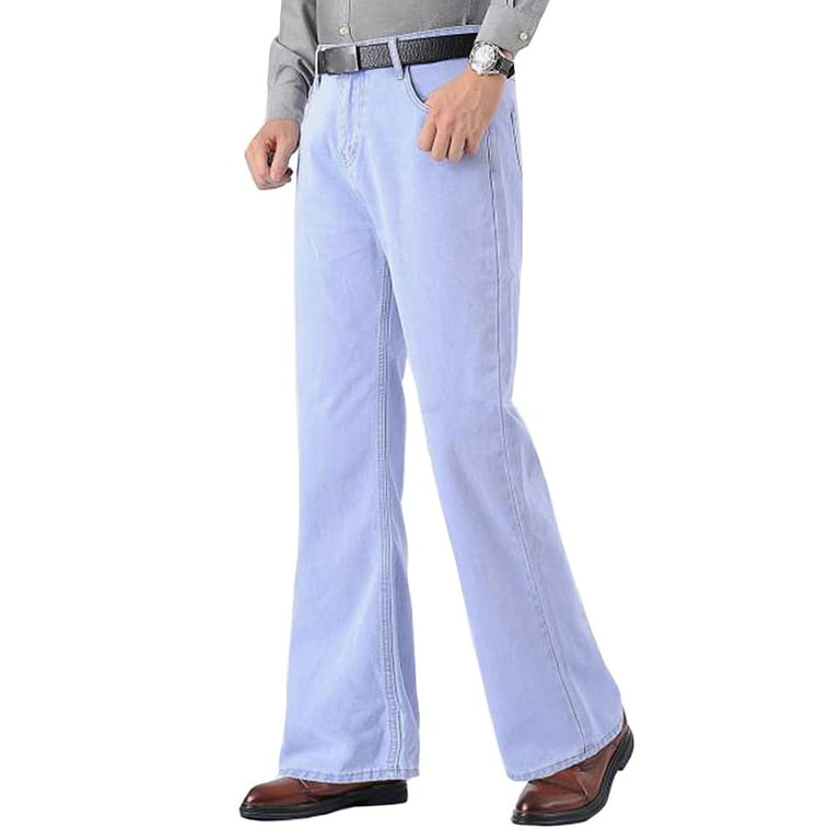 HAORUN Men Jeans Denim Flared Pants Vintage Casual Regular Fit High Waist  Bell Bottom
