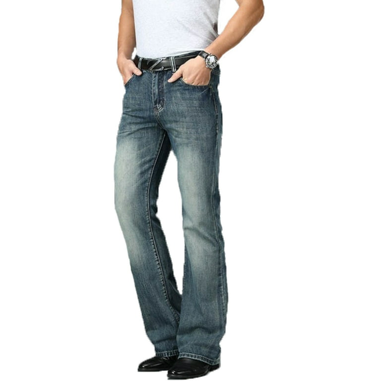 HAORUN Men Bell Bottom Jeans Slim Fit Flared Denim Pants 60s 70s Vintage  Wide Leg Trousers