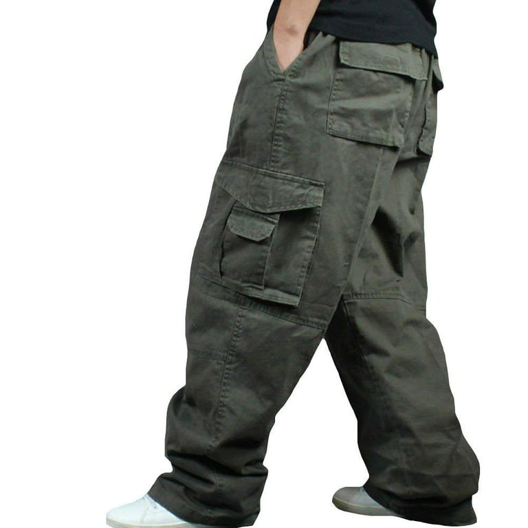 HAORUN Men Plus Size Cargo Trousers Outdoor Dance Pants Loose Baggy Hip Hop  Pocket 