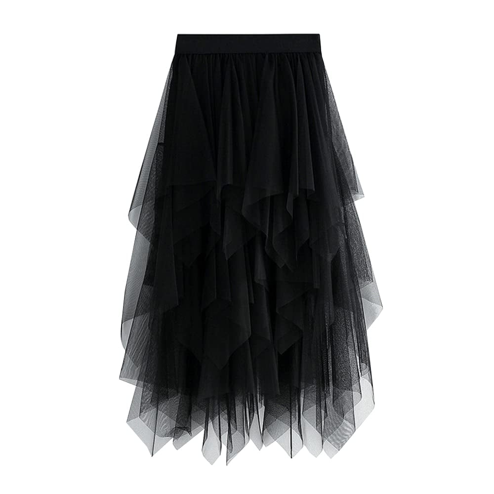 HAORUN Women Asymmetric Mesh Sheer Layered Skirt Irregular Tutu Tulle ...