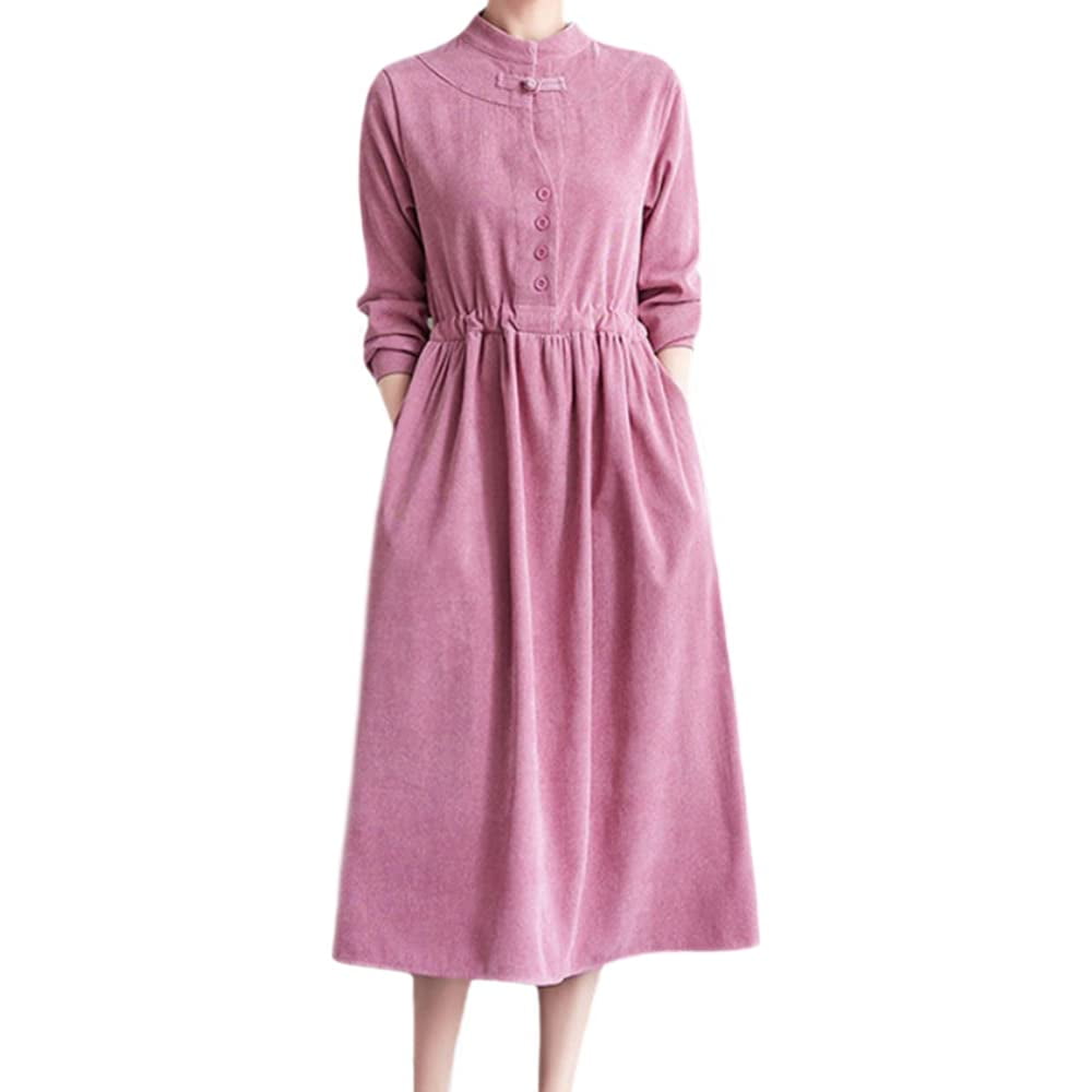 HAORUN Women Chinese Traditional Ethnic Corduroy Dress Back Drawstring ...