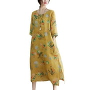 HAORUN Women Ethnic Floral Qipao Shirt Dress Chinese Oriental Mid Length Half Sleeve Loose Casual