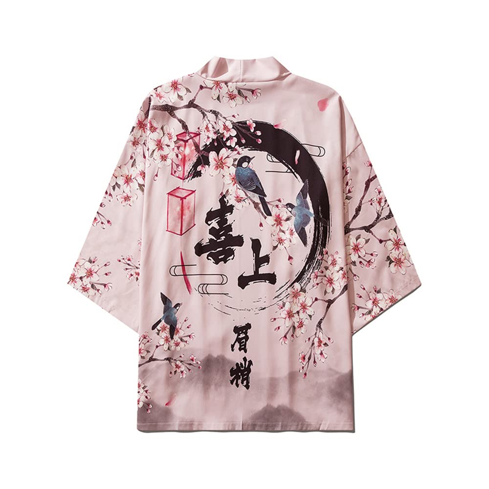 HAORUN Kimono Uomo Giapponese Yukata: Accappatoio Vintage Sciolto In Misto Cotone, Nero, Taglie Da US XS A XL (Medio)