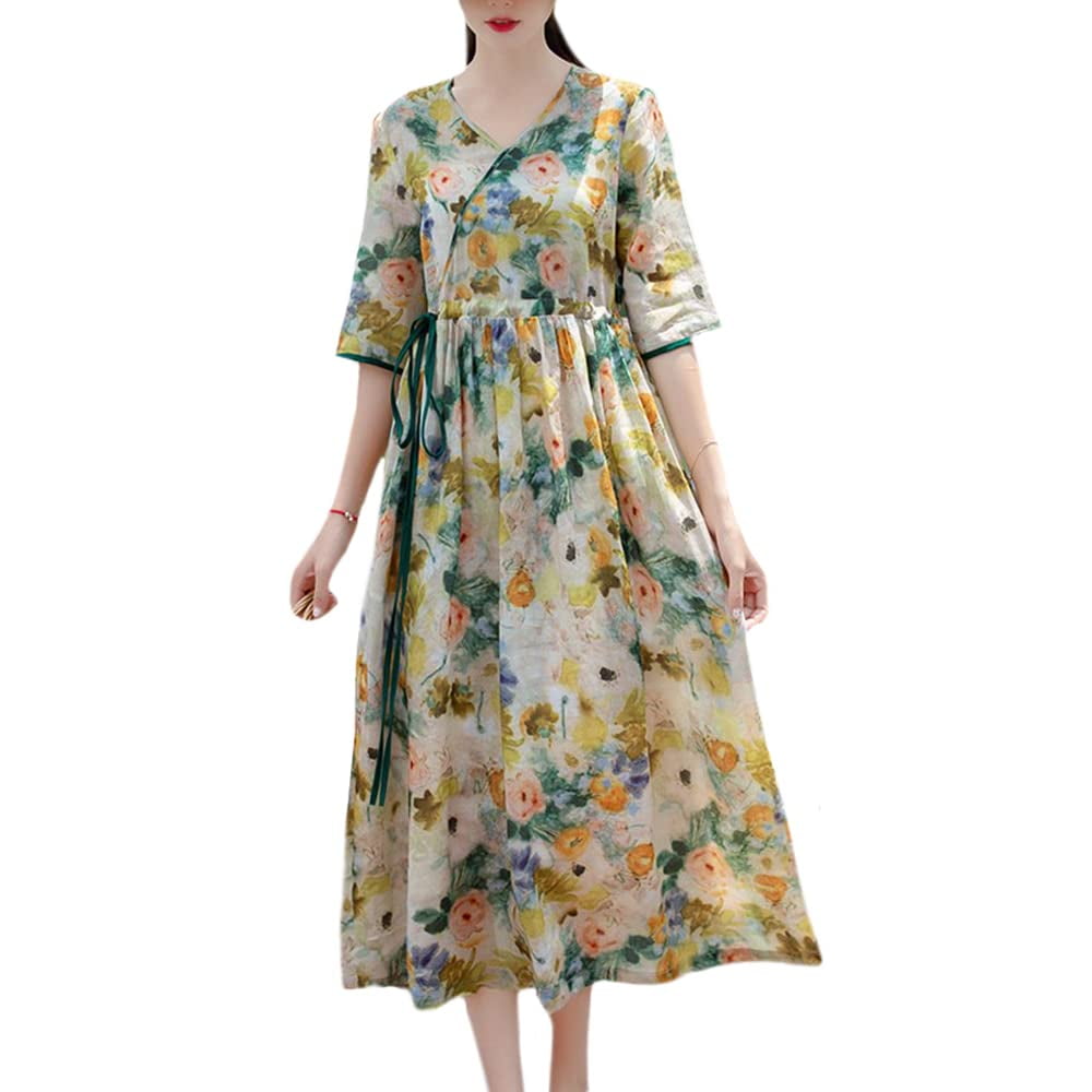 HAORUN Women Floral Print Cheongsam Dress Chinese Traditional Ethnic ...