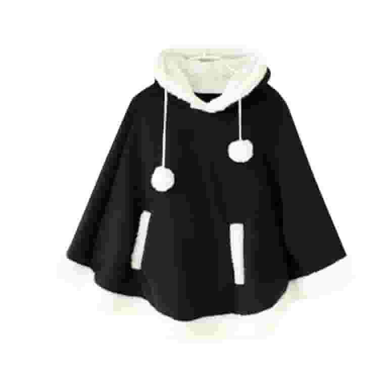HAORUN Women Japanese Fleece Ear Baggy Hooded Poncho Cloak HAORUN Women Japanese Fleece Ear Baggy Hooded Poncho Cloak