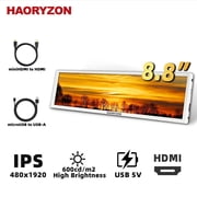 8.8 Compact Banner Monitor 480x1920 IPS PC Sensor Panel Laptop Secondary Screen Side Monitor for Office & Travel PC Case Temp Monitoring White