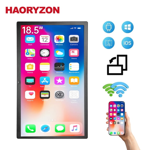 HAORYZON 18.5 Inch Ultra-Slim Wireless Portable Monitor FHD 1920x1080P IPS Wide Viewing Angle Gaming Secondary Screen Built-in Speakers Support AirPlay Miracast for Mac Android iOS