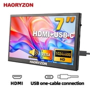 Compact 7-inch Monitor USB-C Small LCD Monitor IPS 1024x600 Laptop Secondary Screen Portable Computer Mini Display for Raspberry Pi PC Windows 10 11