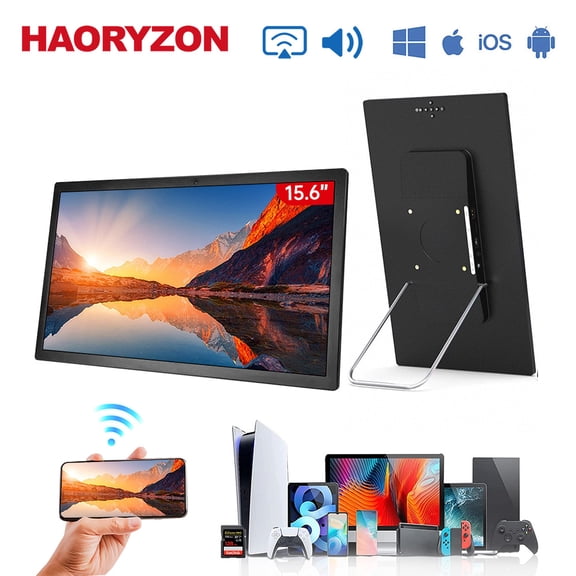 HAORYZON Wireless Portable Monitor Wireless Wi-Fi Display 15.6 Inch 1080P FHD Travel Monitor Support AirPlay Miracast for Laptop Windows Mac Android iOS