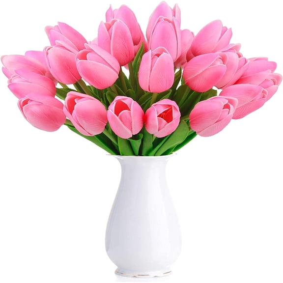 HAOSHICS 10PCS Artificial Tulips Fake Holland Tulip Real Touch Bouquet Flowers Latex Tulips for Wedding Home Hotel Party Garden Decor (Pink)