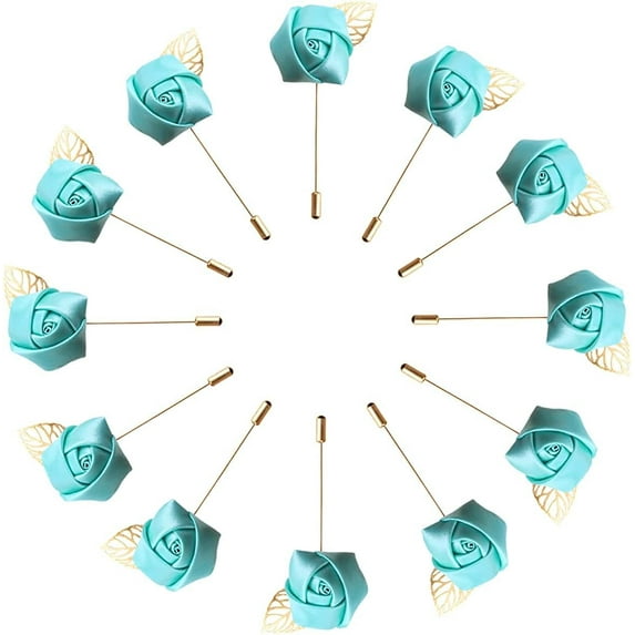 HAOSHICS 12Pcs Artificial Rose Flower Pins, Groom Suit Lapel Pin Flower Buttons, Men's Suit Corsages for Wedding, Party, Anniversary, Stage Performance Costume Decoration