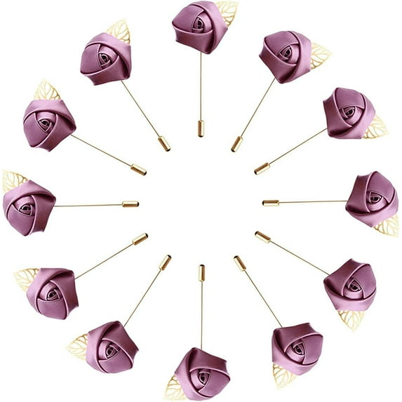 HAOSHICS 12Pcs Artificial Rose Flower Pins, Groom Suit Lapel Pin Flower Buttons, Men's Suit Corsages for Wedding, Party, Anniversary, Stage Performance Costume Decoration