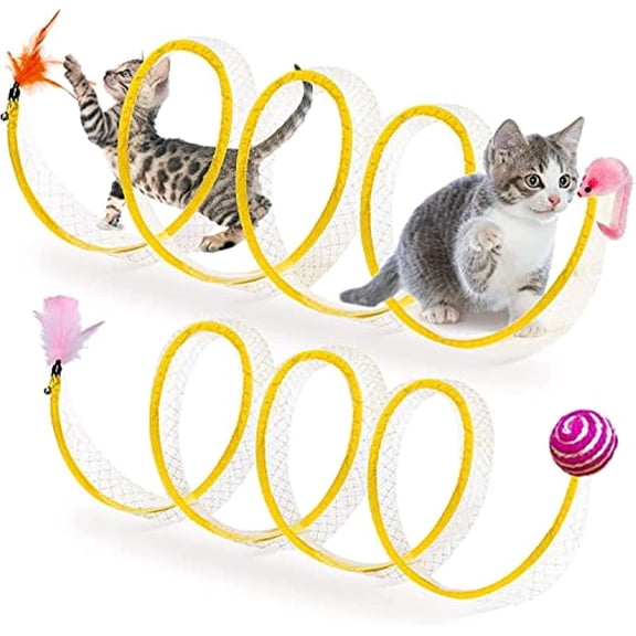 HAOSHICS 2 Pcs Cat Tunnel Tube Toy Folded Cat Tunnel for Indoor Collapsible Pet Interactive Toy S Type Cat Tunnel Toys Decompression Cat Springs Toy with Portable Feather for Puppy Kitten Rabbit