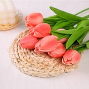 HAOSHICS 20Pcs Multicolor Artificial Flowers Fake Tulip Bouquet Real Touch Faux Tulip Latex Material for Home Garden Wedding Party Floral Decor orange