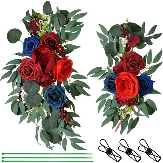 HAOSHICS 2PCS Artificial Floral Peony Swag Fake Silk Flowers Swag Colorful Mixed Spring Floral Swag with Peony for Wedding Arch Table Centrepiece Hanging Home Mirror Wall Decor