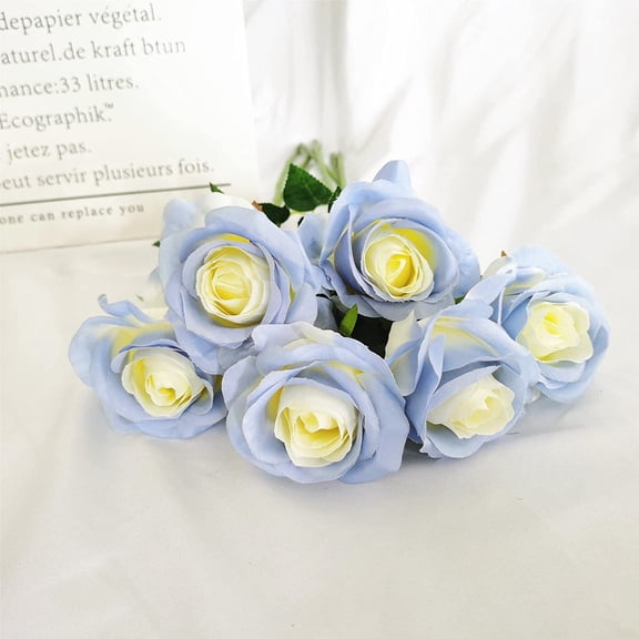 HAOSHICS 6Pcs Artificial Flowers, Single Rose Silk Flowers, Realistic Blooming Rose Bouquet for Home Shop Office Wedding Party Decor (Blue)