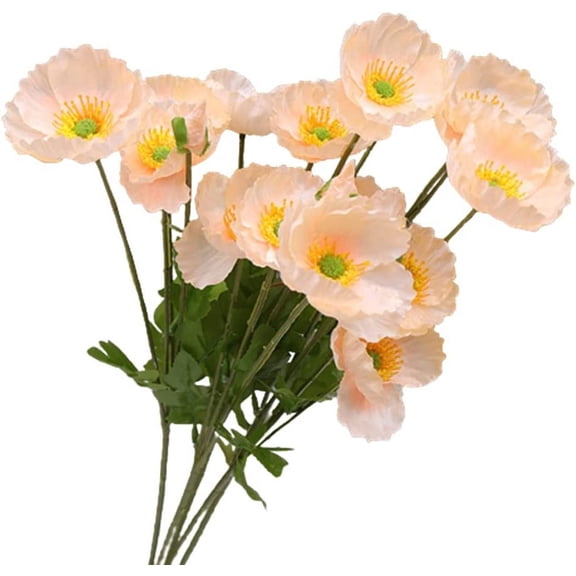 HAOSHICS 6pcs Artificial Poppy Silk Flowers, Faux Corn Poppy Flower Stems Fake Plants Coral Flower Arrangement and Table Centerpiece for Home Decor Bouquet Wedding Party