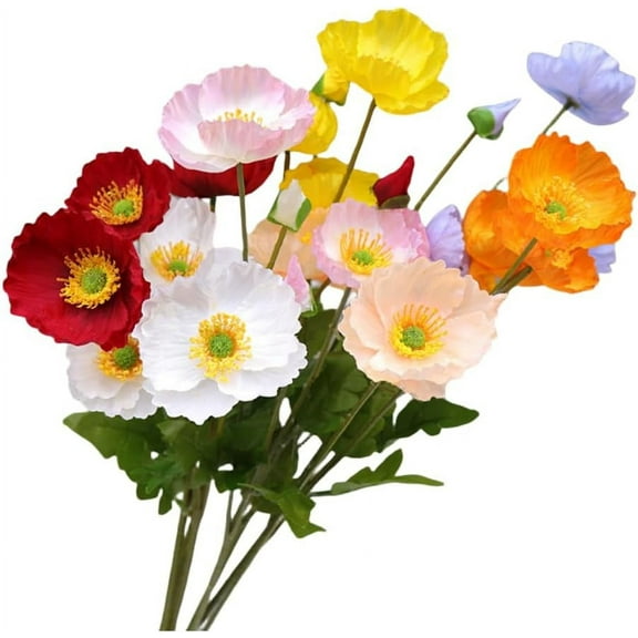 HAOSHICS 6pcs Artificial Poppy Silk Flowers, Faux Corn Poppy Flower Stems Fake Plants Coral Flower Arrangement and Table Centerpiece for Home Decor Bouquet Wedding Party