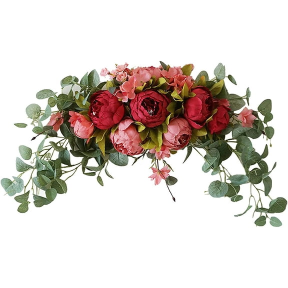 HAOSHICS Artificial Floral Peony Swag Fake Silk Flowers Swag Colorful Mixed Spring Floral Swag with Rose for Wedding Arch Table Centrepiece Hanging Home Mirror Wall Decor (Rose Red)
