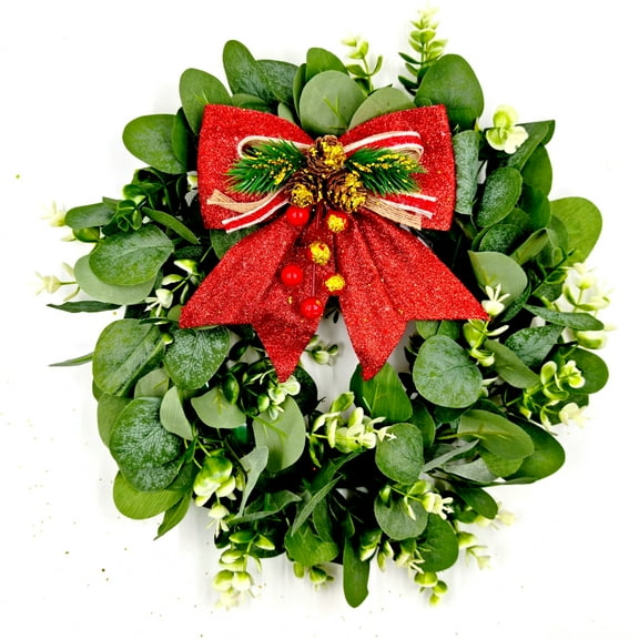 HAOSHICS Christmas Wreath Green Leaves Wreath for Front Door Artificial Eucalyptus Wreath Christmas Decorations Indoor and Outdoor Holiday Decorations 12in