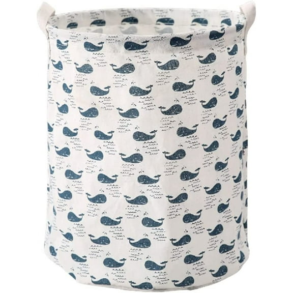 HAOSHICS Foldable Cotton and Linen Laundry Basket, Waterproof Bathroom Storage Laundry Bag, Canvas Hamper Basket for Clothes Towels Toys Storage (Dark blue polar bear)