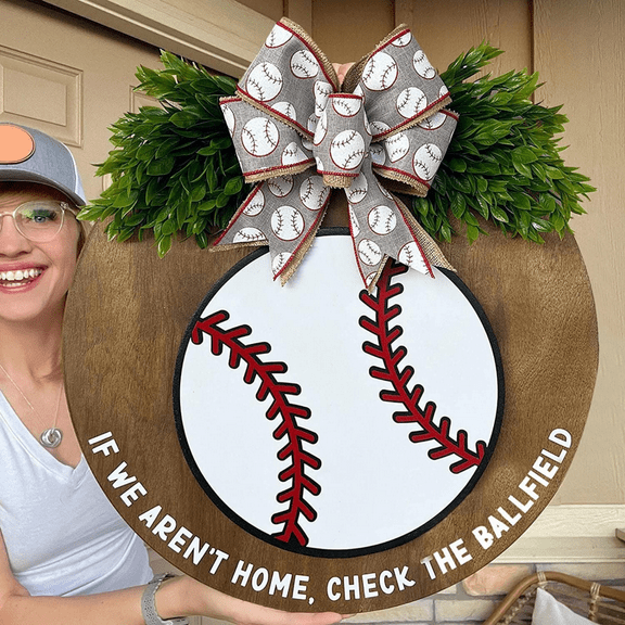 HAOSHICS Funny Welcome Sign For Front Door, Baseball Lover Decor Outside Wreath Home Front Door Decorations Welcome Sign, Gift For Baseball Fan
