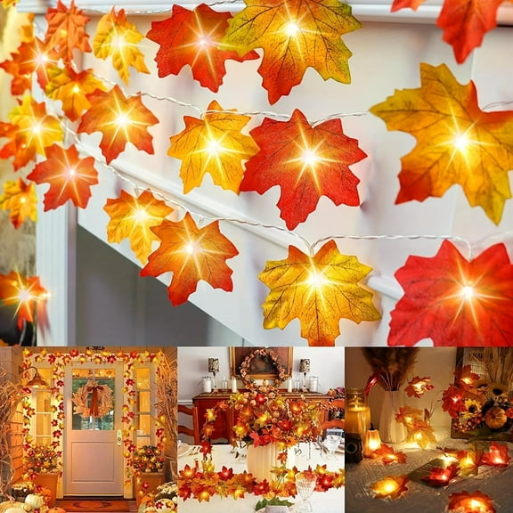 HAOSHICS Maple Leaf String Lights Thanksgiving Decorations, Fall Garland Lights String Indoor Outdoor Fall Decor Halloween Decorations