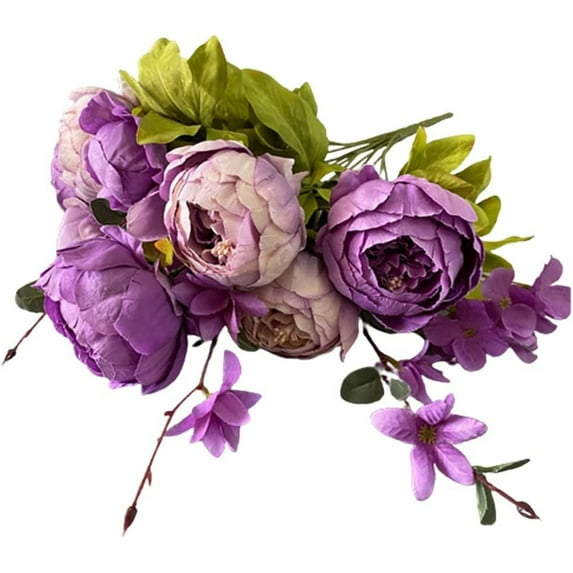 HAOSHICS Peony Silk Artificial Flower, Realistic Faux Peony Bouquet for Home Office Wedding Bridal Party Decor (Vintage Blue)
