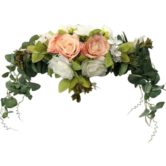 HAOSHICS Wedding Arch Flowers, 30" Artificial Floral Swag Arbor Rose Realistic Eucalyptus for Lintel Ceremony Door Wreath Home Reception Backdrop Decoration, Champagne