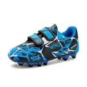 HAOSHIDUO Kids Soccer Cleats Youth Outdoor Football Shoes Boys Girls Sports Shoes Hook & Loop Blue